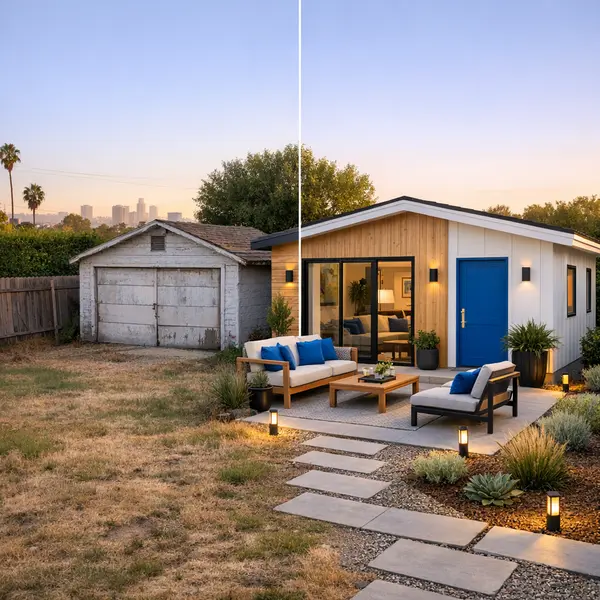 Modern backyard ADU transformation in Sherman Oaks featuring accessory dwelling units with premium finishes.
