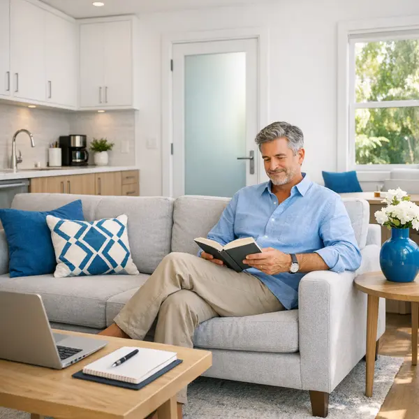 Flexible accessory dwelling unit interior used as a guest suite and office in Beverly Hills