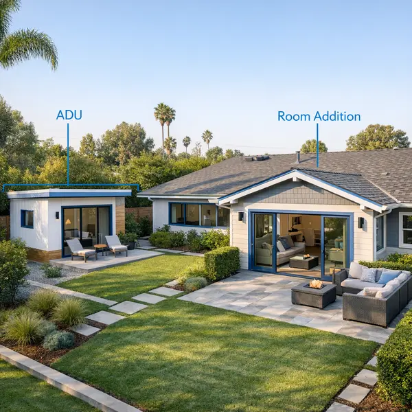 A modern Los Angeles property highlighting an accessory dwelling unit and a seamless room addition for extra space.