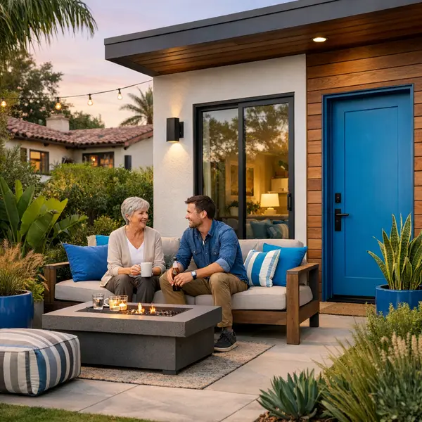 Modern ACESSORY DWELLING UNITS – ADU with family enjoying private entry patio in Winnetka