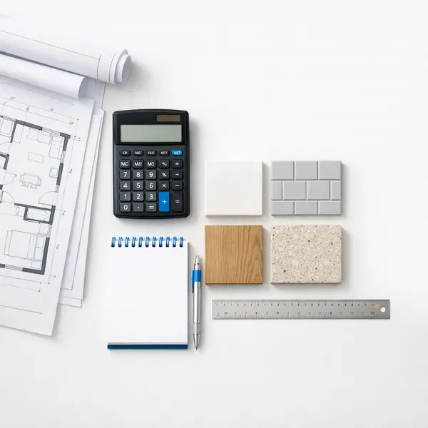 Organized ADU planning workspace with calculator, samples, and plans for accessory dwelling units – ADU costs