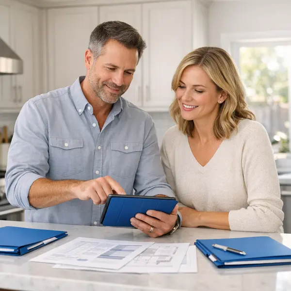 Project manager and homeowner reviewing ADU costs and schedule for accessory dwelling units in Sherman Oaks