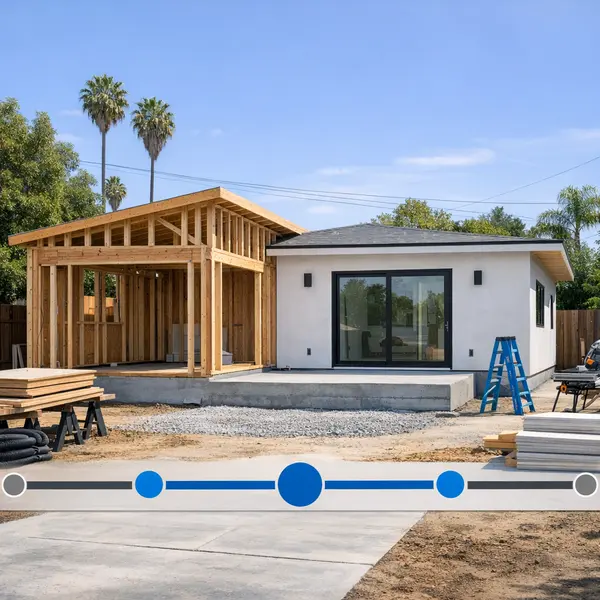 Modern ADU construction process showcased on a clean jobsite in Agoura Hills, illustrating key project milestones.