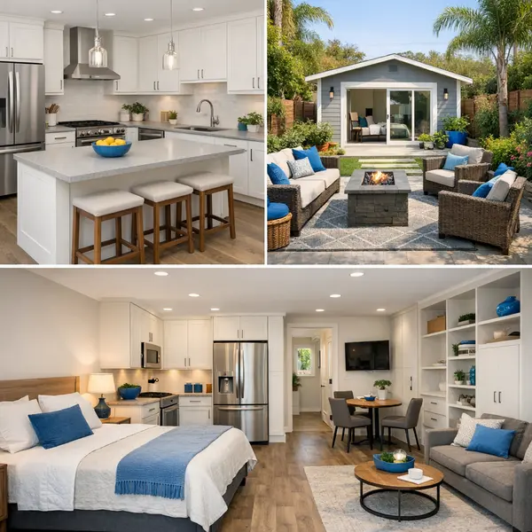 Three modern spaces showing ACESSORY DWELLING UNITS – ADU upgrades for Sherman Oaks property owners