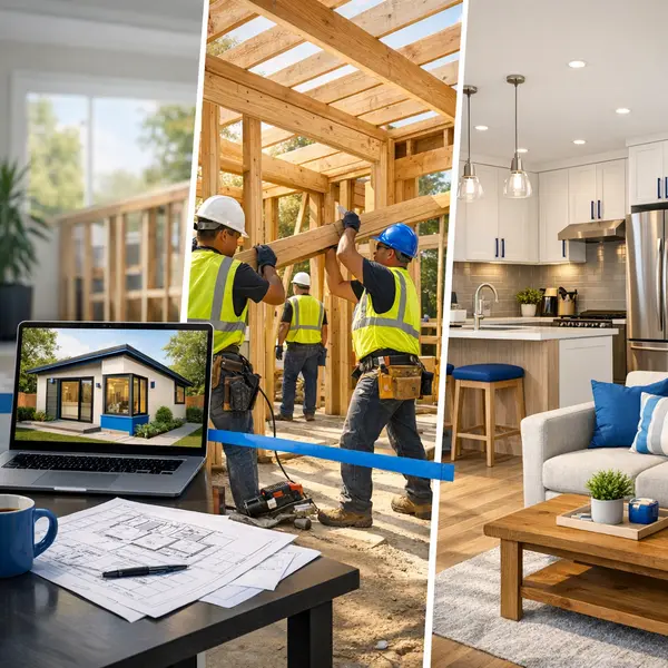 Collage of planning, building, and finished ACESSORY DWELLING UNITS – ADU project in Sherman Oaks