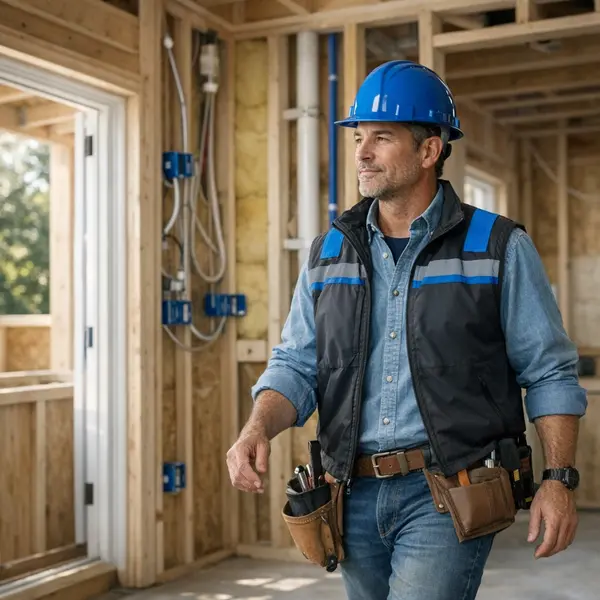Contractor reviewing accessory dwelling unit construction progress, highlighting ADU requirements and quality craftsmanship