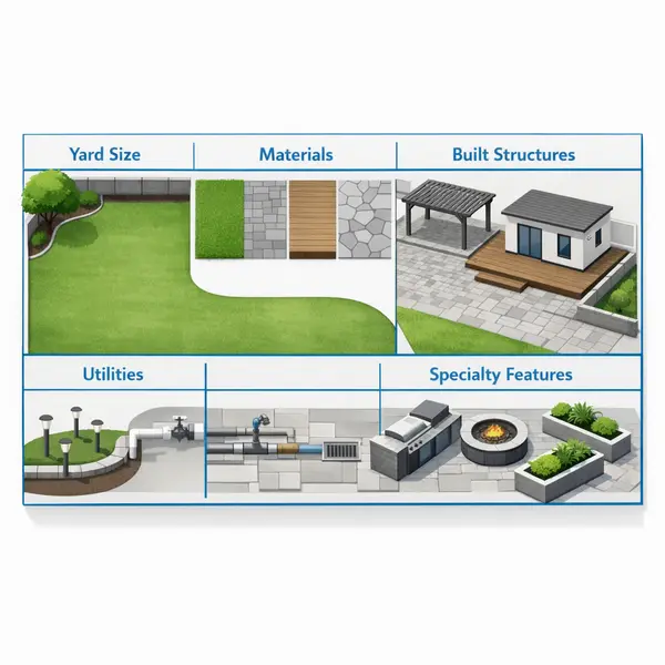 Infographic showing main cost factors for backyard transformations in Los Angeles with clear labeled segments.