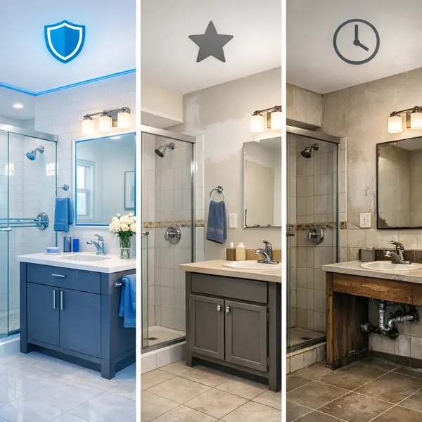 Bathroom remodeling comparison showing professional, DIY, and low-bid results side by side