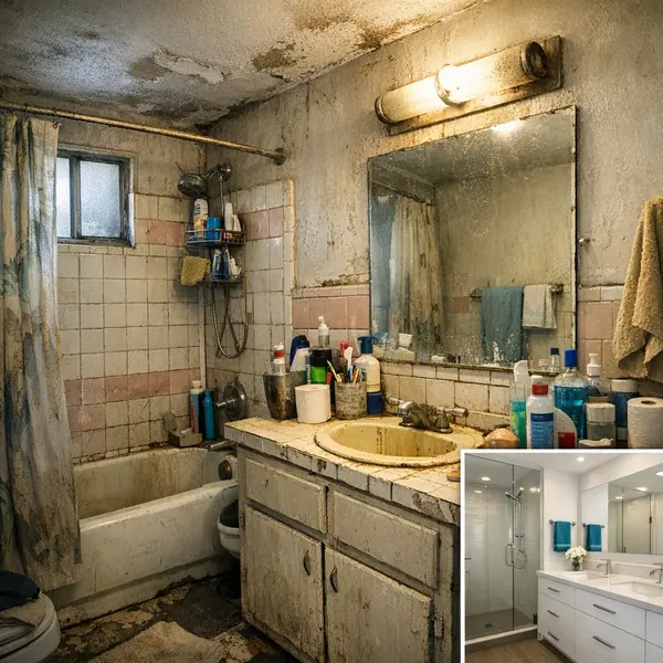 Outdated bathroom with worn fixtures and poor lighting before bathroom remodeling in Winnetka