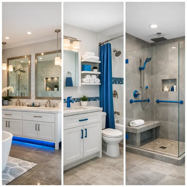 Three completed bathroom remodeling projects in Tarzana featuring primary, guest, and conversion layouts.