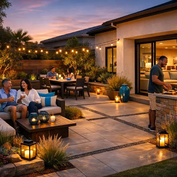 Professionally designed backyard transformation in Agoura Hills featuring multiple zones and outdoor living areas
