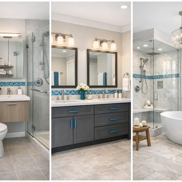 Collage of three remodeled bathrooms showing bathroom remodeling styles for Los Angeles homes