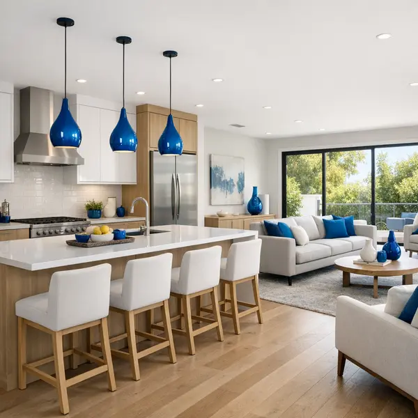 Contemporary finished home interior in Winnetka with open-plan kitchen and living area by Alvapareen Construction