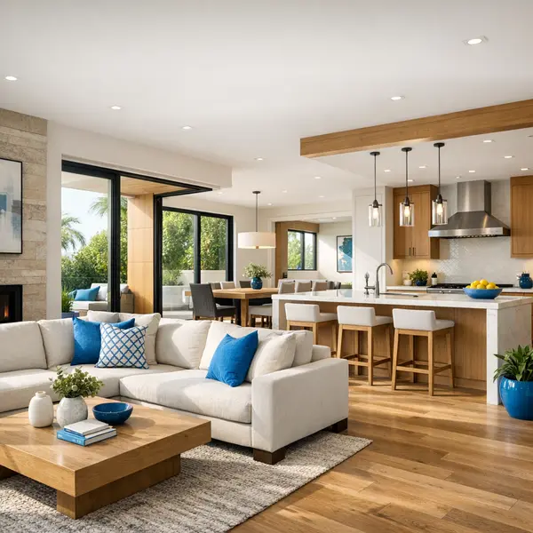 Modern California home interior with natural light and quality finishes in new construction homes California