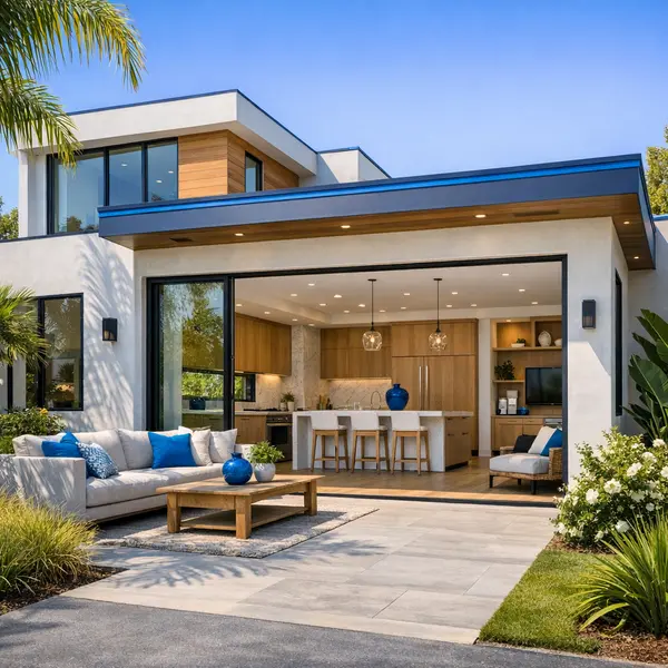 Custom new construction home in Los Angeles with modern design, open kitchen, and natural light.