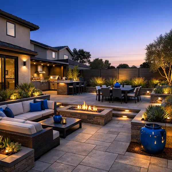 Modern backyard transformations featuring defined zones, lighting, and cohesive outdoor living areas