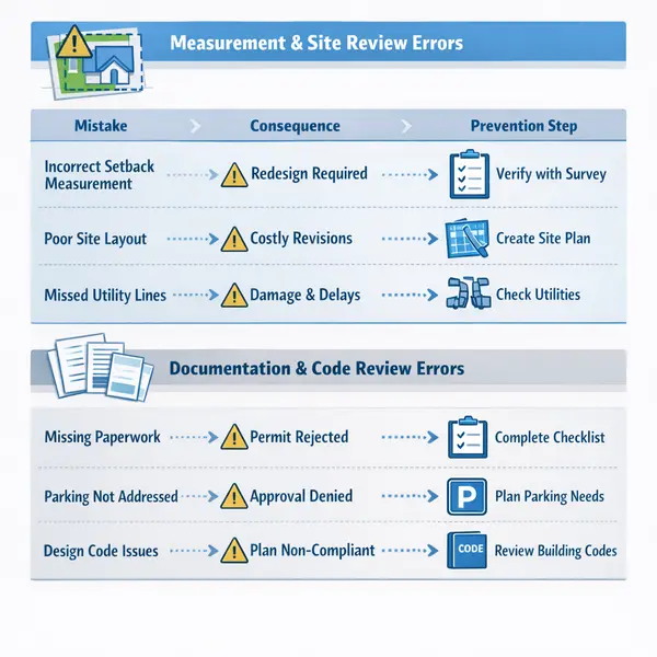 Infographic illustrating common accessory dwelling units ADU requirements mistakes and solutions for property owners