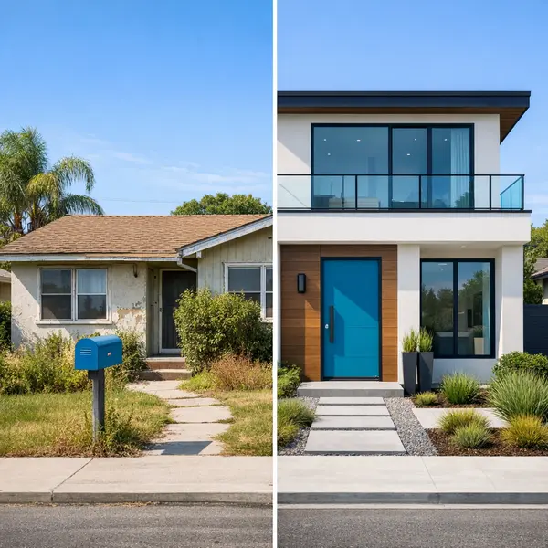 Side-by-side comparison of an older home and a modern new construction home in Winnetka, highlighting design and quality differences.