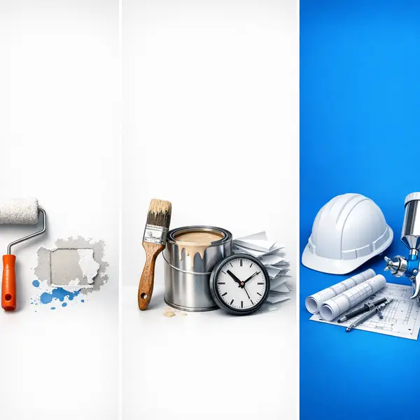 Visual comparison of DIY, budget, and professional home painting services columns with modern icons.