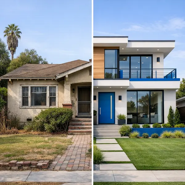Visual comparison of new construction vs older home styles in Los Angeles, highlighting quality differences.