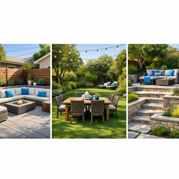 Three examples of backyard transformations in Los Angeles, including compact, mid-sized, and sloped layouts.