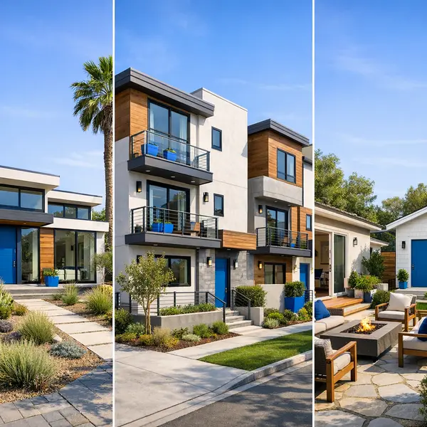 Collage of new construction homes, townhomes, and ADUs built in Sherman Oaks by Alvapareen Construction.