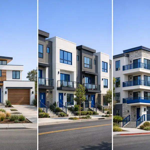 Three completed new construction projects in Los Angeles: home, townhomes, and boutique apartment building.