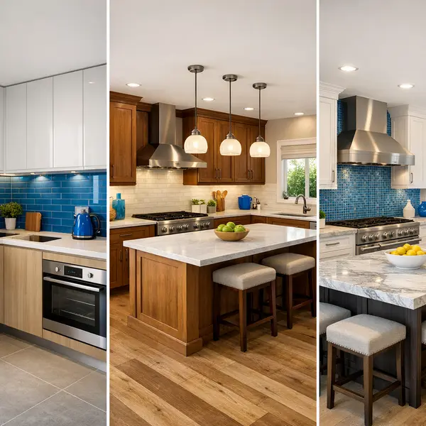 Three Los Angeles kitchens remodeled by Alvapareen Construction showcasing different kitchen remodeling project types.