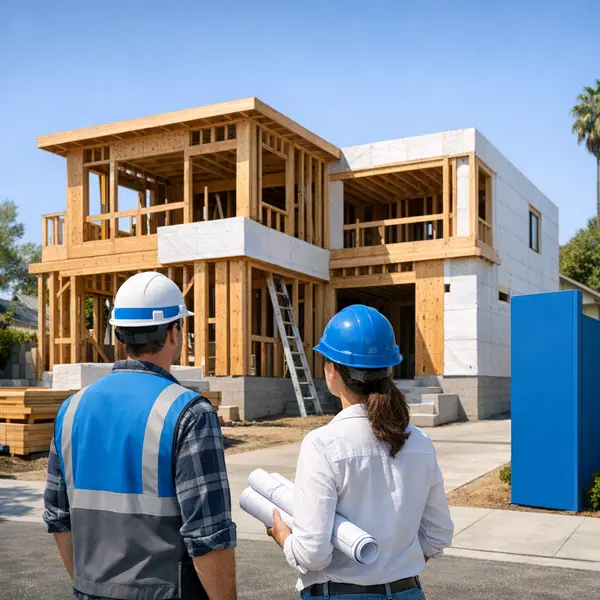 Ground-up residential new construction in Los Angeles featuring modern design, framed structure, and professional contractors.
