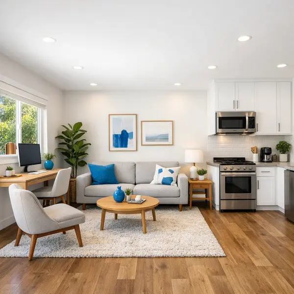 Professionally converted garage studio with natural light and high-end finishes in Sherman Oaks