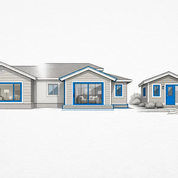 Schematic comparison of garage conversion, new room addition, and detached ADU options for Beverly Hills homeowners