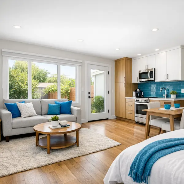 Modern Los Angeles garage conversion transformed into a bright, code-compliant studio ADU with quality finishes