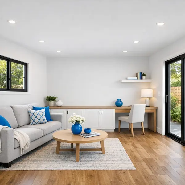 Finished garage conversion living area in Sherman Oaks featuring modern design and Garage Conversions expertise