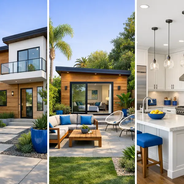 Grid of Los Angeles garage conversions, new ADU, and modern kitchen designed by Alvapareen Construction