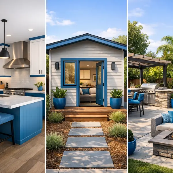 Collage showing garage conversions, ADU, kitchen remodel, and backyard upgrades by Alvapareen Construction in Winnetka