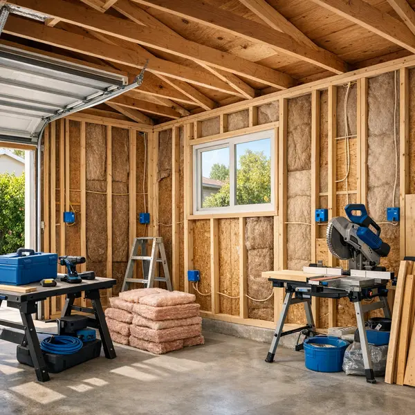 Garage conversions project in Agoura Hills showing framing, insulation, and electrical upgrades in progress