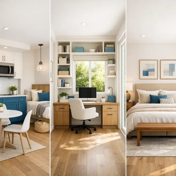 Gallery of three modern garage conversions: ADU, home office, and guest suite in Los Angeles, showing diverse possibilities.