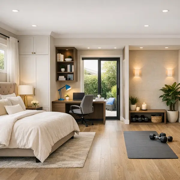 Luxurious Beverly Hills garage conversion showing guest suite, home office, and home gym ideas