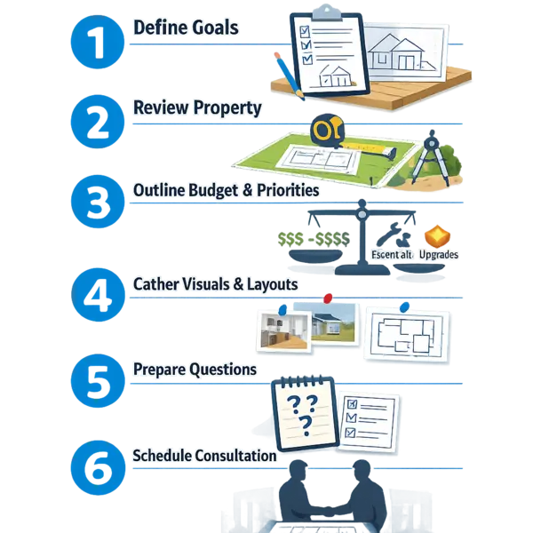 Step-by-step infographic outlining new construction in Los Angeles preparation for property owners and homeowners