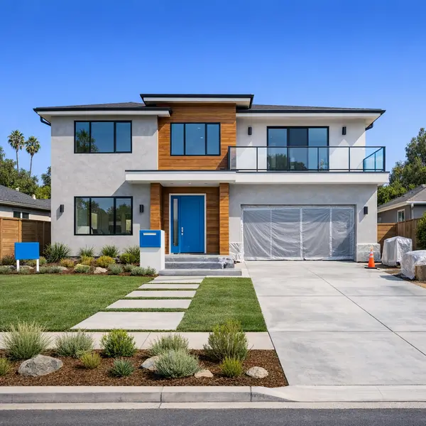 Modern new construction home in Winnetka showing crisp lines and quality craftsmanship.
