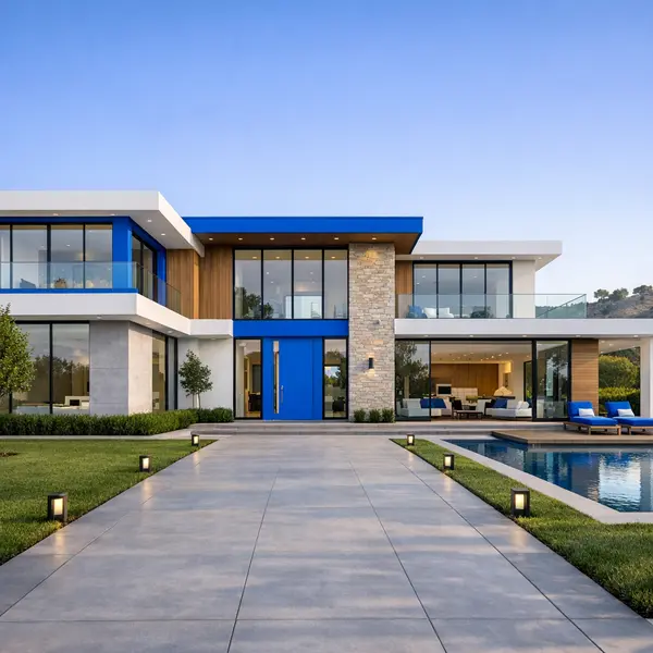 Modern Beverly Hills custom home exterior highlighting new construction with clean lines and large windows.