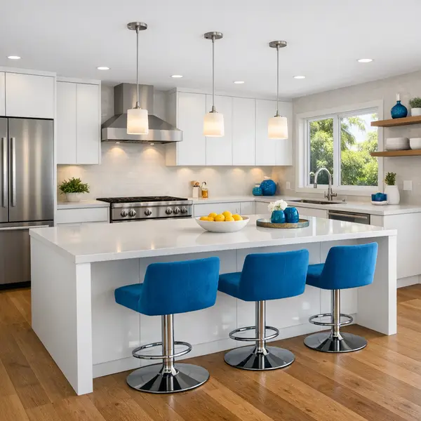 Contemporary kitchen remodeling with central island and modern cabinetry in a Sherman Oaks home