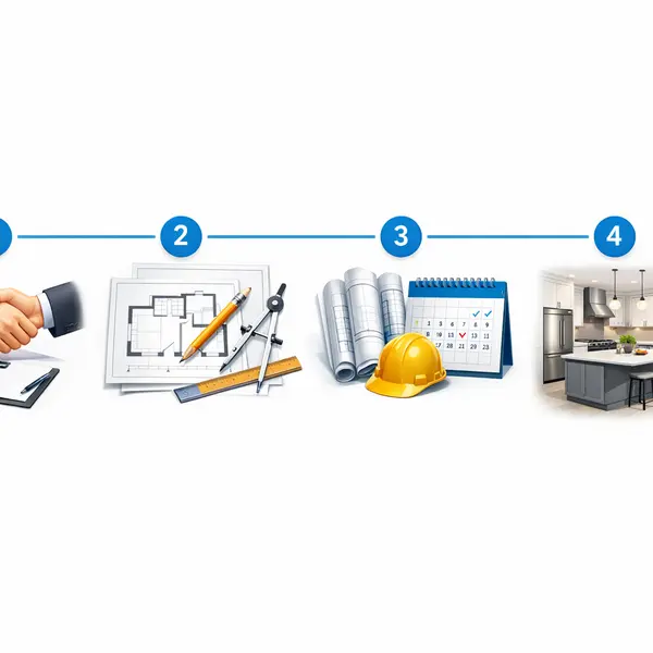 Step-by-step kitchen remodeling process diagram for Beverly Hills homeowners and property owners
