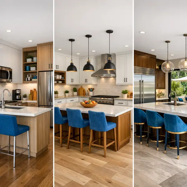 Three kitchen remodeling project types—a compact condo, family space, and luxury kitchen—in Beverly Hills homes.