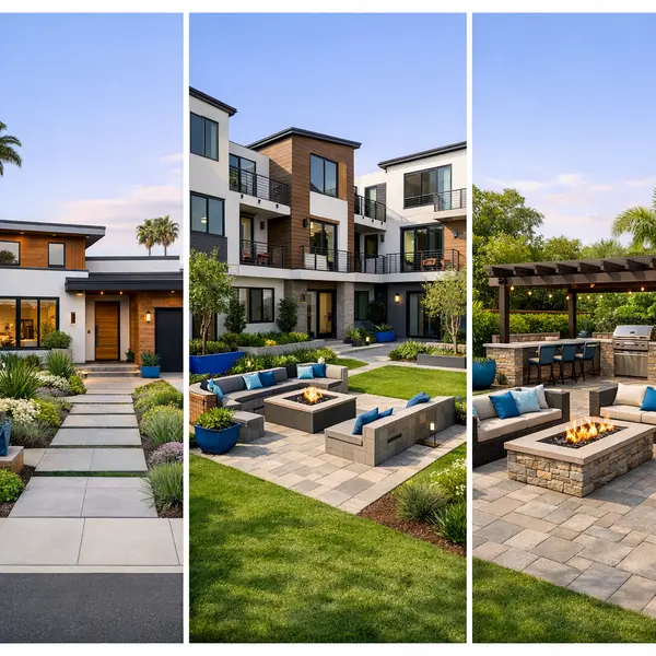 Three Los Angeles properties displaying integrated landscape services for homes and multi-unit buildings