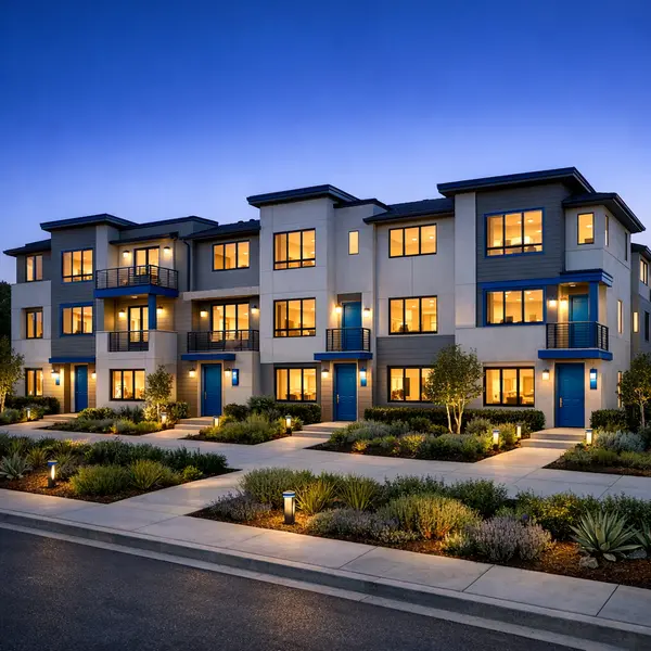 Completed multi-unit construction project featuring townhomes with high-quality finishes and curb appeal