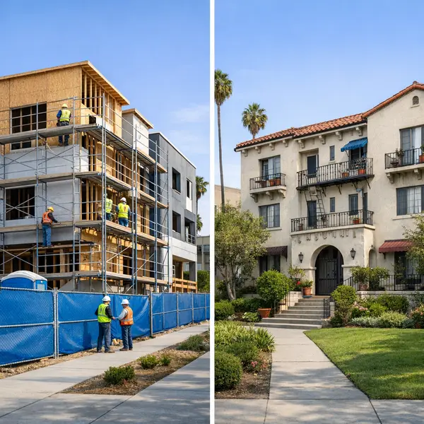 Comparison of a new multi-unit construction project versus an existing multifamily property for strategic planning.