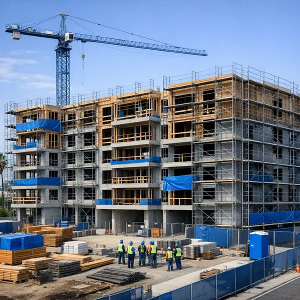 Structured Multi-Unit construction Project showing organized mid-rise building site with multiple units.