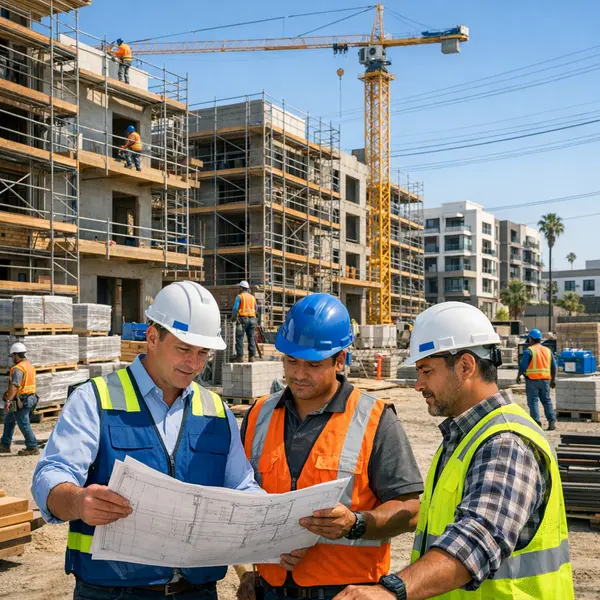 Active multi-unit construction project in Los Angeles showing coordination and management by Alvapareen Construction.