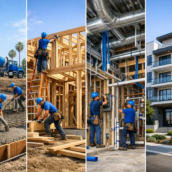 Montage showing all major Multi-Unit construction Project phases completed by Alvapareen Construction in Los Angeles.